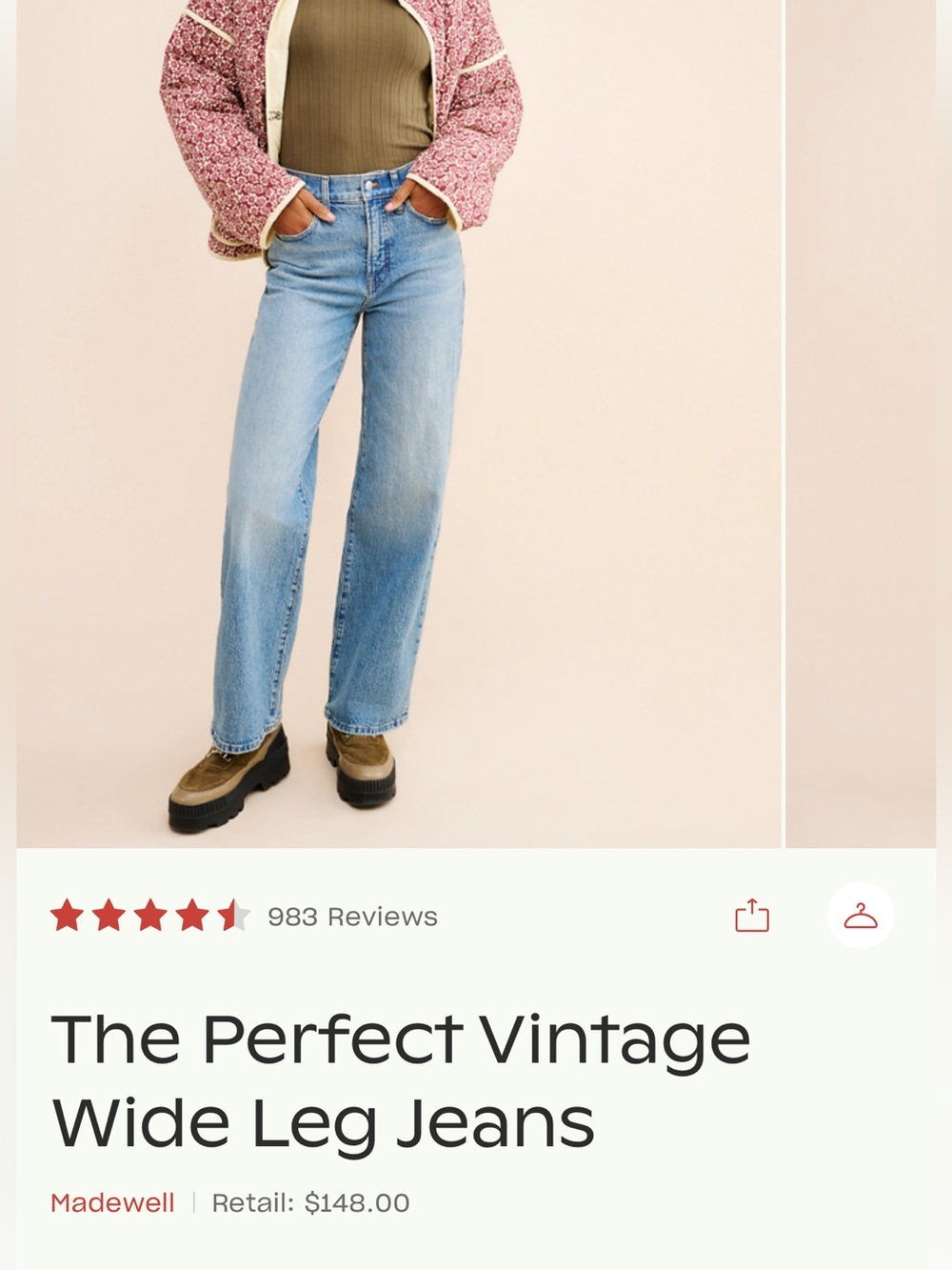 Madewell Light Wash Perfect Vintage Wide-Leg Jeans